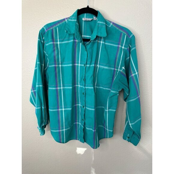 Grand Design Womens Green Blouse 10 long sleeve vintage collared button up cotto - Picture 2 of 8